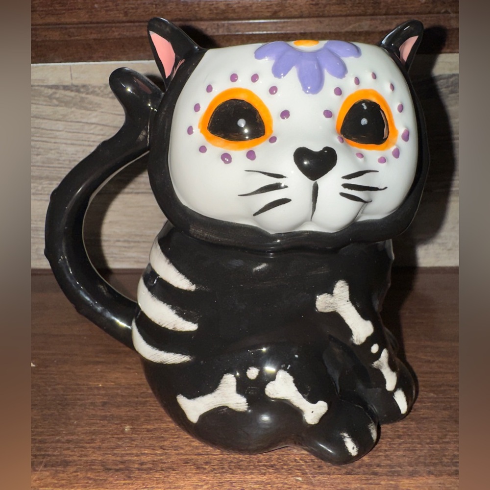 Super Cute 🥰 Day of the Dead ☠️ Catrina Skeleton Cat Mug Gothic Halloween Skull